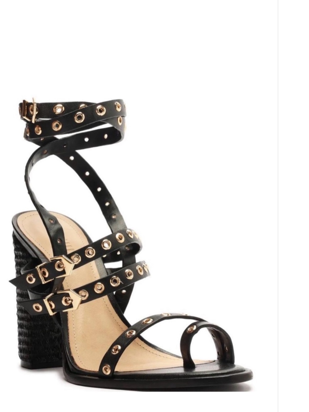 Schutz annete black leather grommet strap sandals new in box 6.5 m